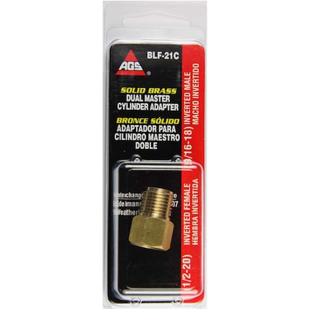 Ags Brass Adapter, Female(1/2-20 Inverted), Male(9/16-18 Inverted), 1/card BLF-21C